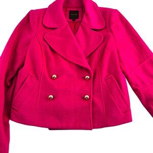 The Limited Womens Medium Hot Pink Wool Blend Double-Breasted Peacoat With Gold